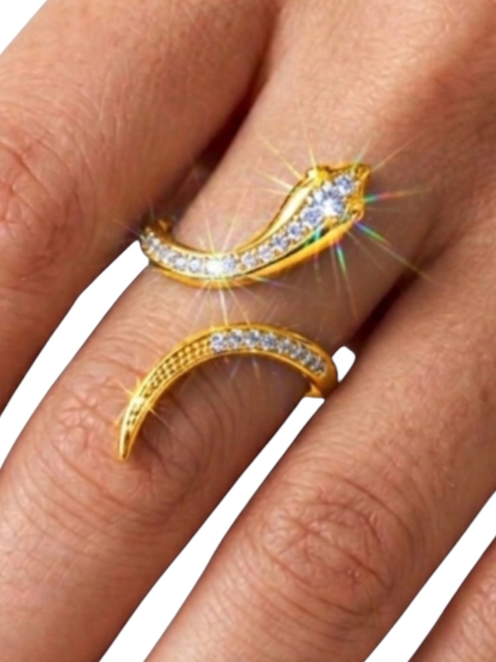 New Gold Pave CZ Snake Bypass Wrap Ring Statement Serpent Jewelry
J